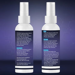 NOVEHA hydrocortisone spray being applied to a pet's skin for gentle relief.