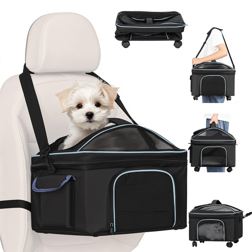 NOVOLAB 4-in-1 cat car seat with wheels and cover for easy car travel.