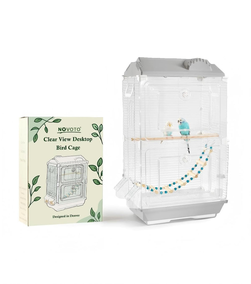 Novoto Clear View Bird Cage front view showing full visibility for easy interaction.