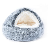 NOYAL round hooded donut bed cover closeup showing cozy den-like retreat for anxious pets
