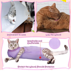 Nuanchu cat recovery suit side-worn design demonstrates flexible fit.