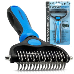 NuewayPets FureverBrush dual-head design for deshedding and dematting on dogs