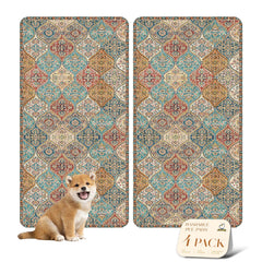 Nunubaby four-pack pee pads on floor protect surfaces from accidents in style.