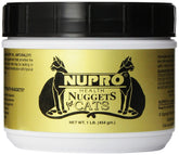 Nupro Health Nuggets for Cats jar closeup emphasizing natural nutrition support for felines