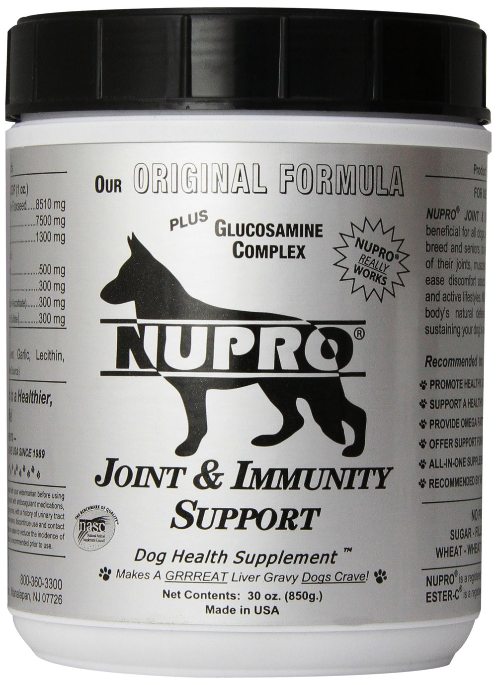 Nupro Joint Support 30 oz bottle shown for dogs, supporting joint comfort and mobility.
