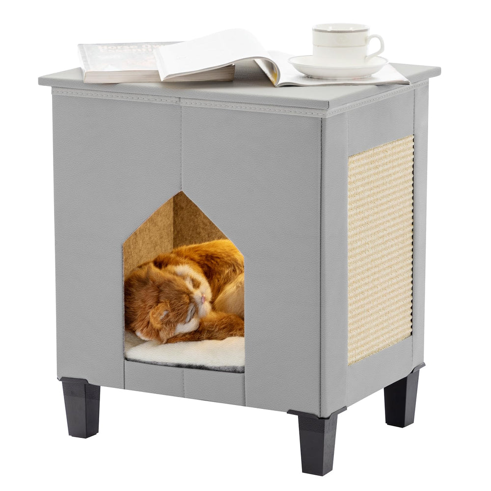 NUROMY cat house indoor condo with scratch pad for interactive play and enrichment