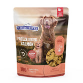 Nutri Bites freeze-dried salmon treats bag showing bulk value and single-protein nutrition