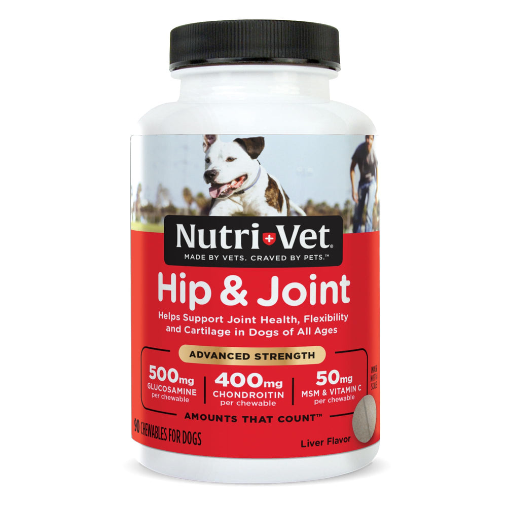 Nutri-Vet Hip & Joint chew bottle front for joint support and NASC quality