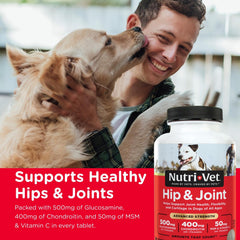 Nutri-Vet Hip & Joint chew tablet closeup shows liver flavor appeal
