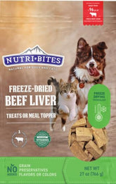 Nutri Bites packaging of freeze-dried beef liver treat showcases a single-ingredient natural snack.