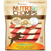 NutriChomps dog chews 6-inch twist in a resealable bag for freshness.