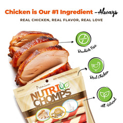NutriChomps rawhide-free chew close-up highlighting easy digestion.