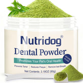 Nutridog dental powder tub packaging—eco-friendly jar for daily pet oral care.