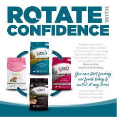 NutriSource dry dog food in bowl presents easy-to-digest texture for adults.