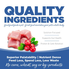 NutriSource Pure Vita probiotics-coated kibble illustration suggests digestion support.