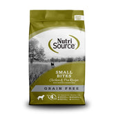 NutriSource Small Bites chicken peas dry dog food bag 5lb suitable for all life stages.