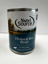 NutriSource Tuffy's chicken and rice canned dog food served in a bowl for steady energy.