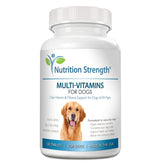 Nutrition Strength dog multivitamin bottle supports daily wellness for pets.