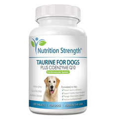 Nutrition Strength Taurine for Dogs tablets close-up, premium supplement for heart support