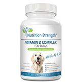 Nutrition Strength Vitamin D for Dogs bottle close-up highlighting bone-supporting chewables.