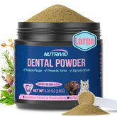 Nutrivio dental powder tub front shows brand-ready packaging for at‑home pet dental care.