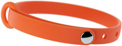 Nuvuq rubber cat collar orange buckle close-up shows breakaway safety feature.