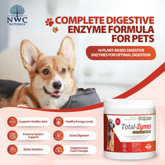 NWC Naturals Total-Zymes dog bowl dispensing powder for improved meal digestion