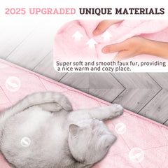 NWK Fluffy self-warming cat mat on sofa supports warm lounging.