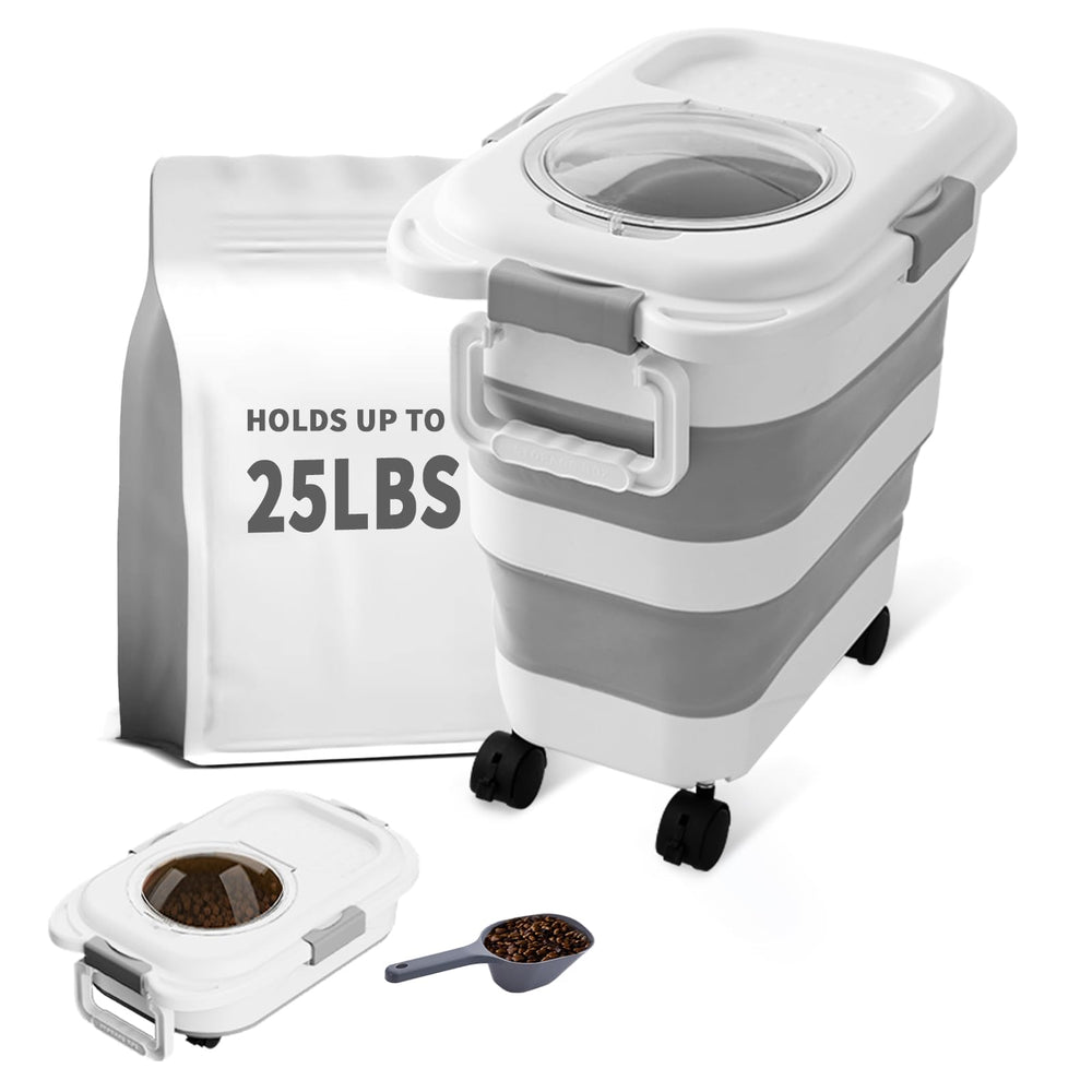 nxizoli 25-lbs dog food storage folded demonstrates space saving travel-ready design