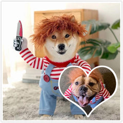 NXqilixiang Pet Deadly Doll Chucky dog costume adjustable-straps for secure fit.
