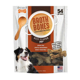 Nylabone Beef Broth Bones packaging highlights grain-free, real beef broth rewards.