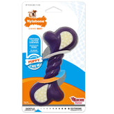 Nylabone Double Action Bone teething toy with bacon flavor entices puppies to chew safely