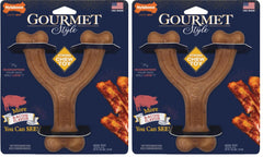 Nylabone Gourmet Style Wishbone Bacon Flavor dog toy for large dogs, durable chewing.