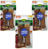 Nylabone Healthy Edibles roast beef treat bones pack display – six bones for longer-lasting chews.