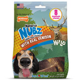 Nylabone Nubz Edibles Antler packaging bag shows eight venison chews for dogs
