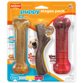 Nylabone Puppy Stages Pack chicken chew toy for teething relief.