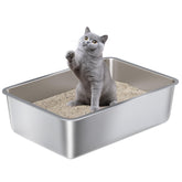 Nyutu stainless steel litter box top view showing 6-inch sides for reduced mess.