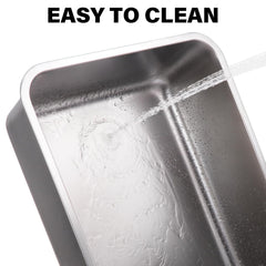 Nyutu stainless steel litter box with rounded edges provides safe handling for pets.