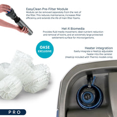 OASE BioMaster 850 pre-filter foam close‑up demonstrates toxin removal capability.
