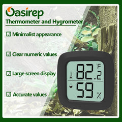Oasirep digital LCD screen with Fahrenheit/Celsius toggle for easy readings.