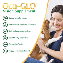 Ocu-GLO cat eye-health visual-support chews shown for mature felines' ocular wellness.