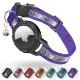 Odokele Reflective AirTag collar purple XS close-up showing night-visible reflective strips for easy locating.