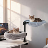 Odoland 2in1 cat desk bed assembly shows sturdy clamp for secure weight support