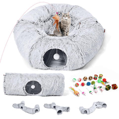 Odoland cat tunnels bed showing plush donut bed for a cozy retreat