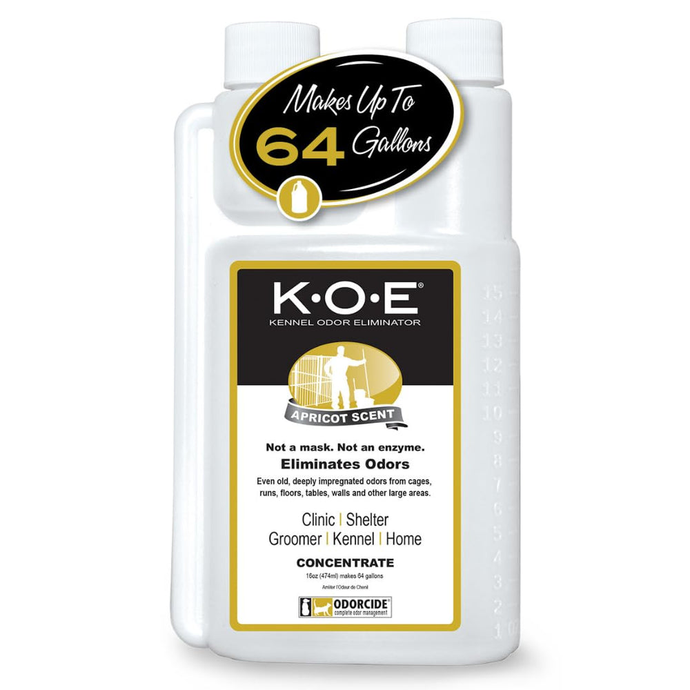 Odorcide K.O.E. Apricot odor eliminator bottle showing product packaging and size.