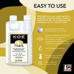 Odorcide K.O.E. Apricot label highlighting safe, non-enzymatic formula for odors.