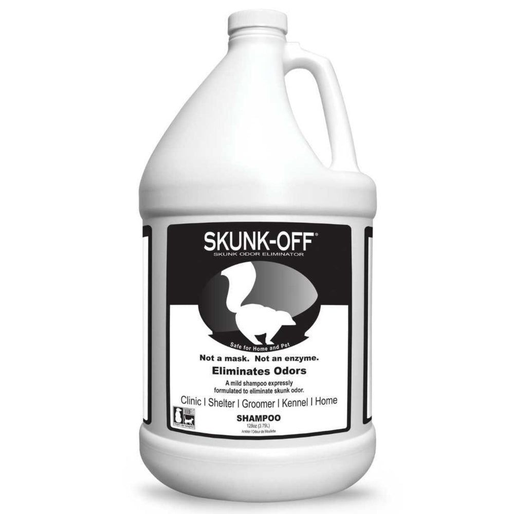 Odorcide Skunk Off Pet Shampoo bottle shows professional odor removal for pets.