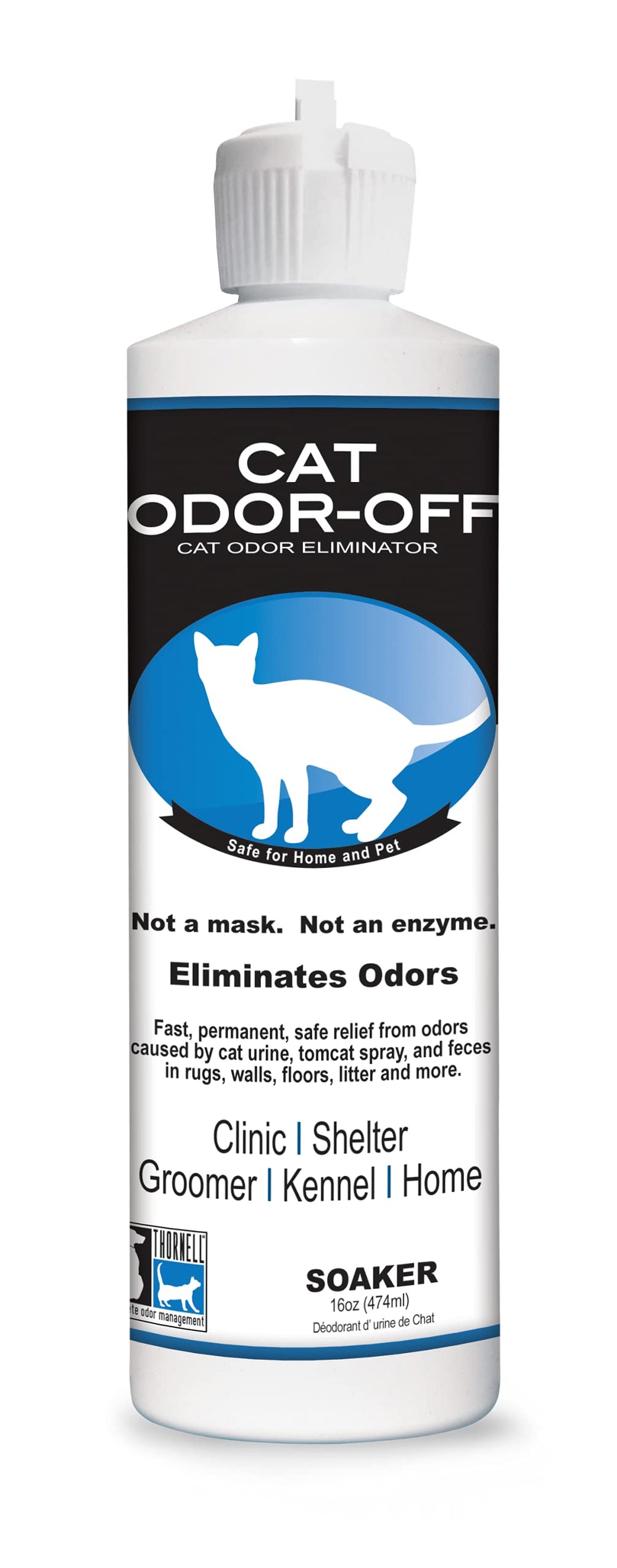 Odorcide Thornell Cat Odor-Off 16oz bottle closeup demonstrates ready-to-use odor elimination.