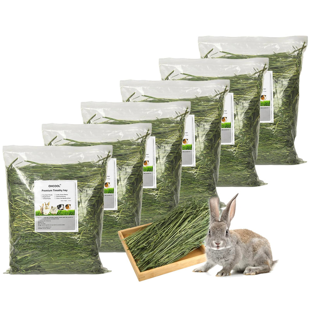 Ohcool Timothy Hay unopened bags showcase convenient storage and lasting freshness.