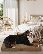 OhGeni orthopedic dog bed coffee cover close showcasing plush surface and oversized fit
